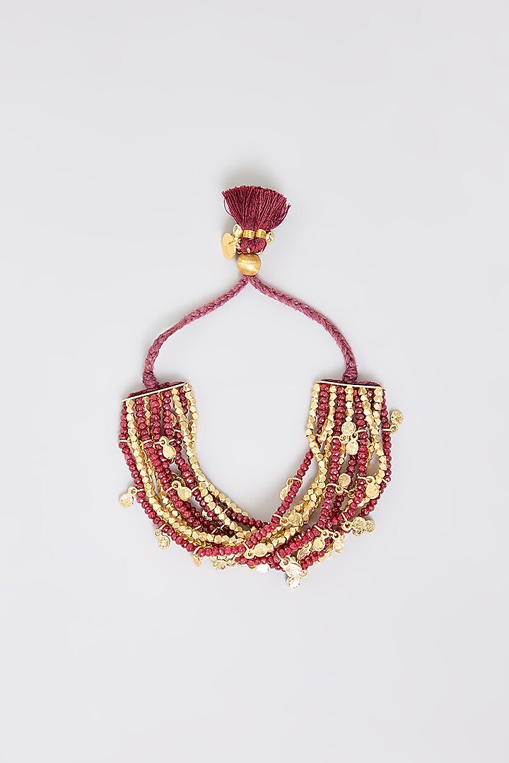 Gold Finish Maroon Stone Adjustable Bracelet by House Of Tuhina at Pernia's Pop Up Shop