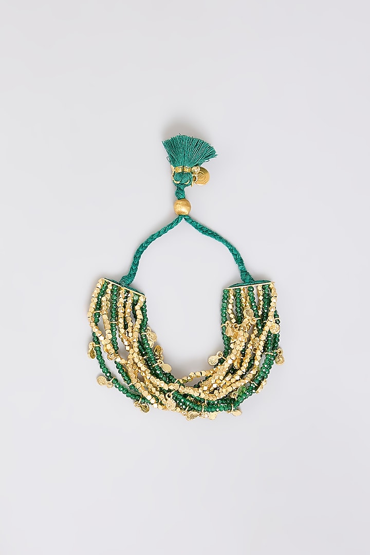 Gold Finish Green Stone Adjustable Bracelet by House Of Tuhina at Pernia's Pop Up Shop