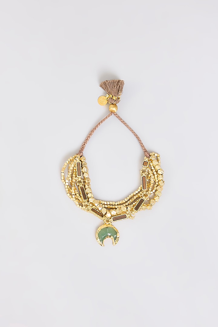 Gold Finish Silver & Grey Quartz Stone Adjustable Bracelet by House Of Tuhina at Pernia's Pop Up Shop