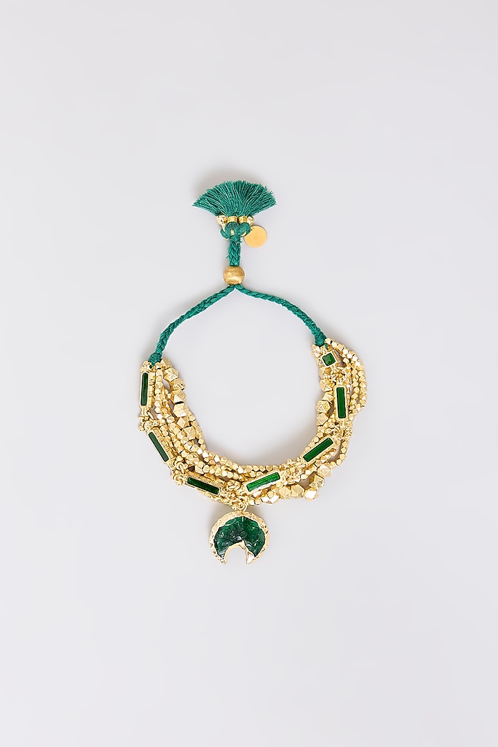 Gold Finish Green Quartz Stone Adjustable Bracelet by House Of Tuhina at Pernia's Pop Up Shop