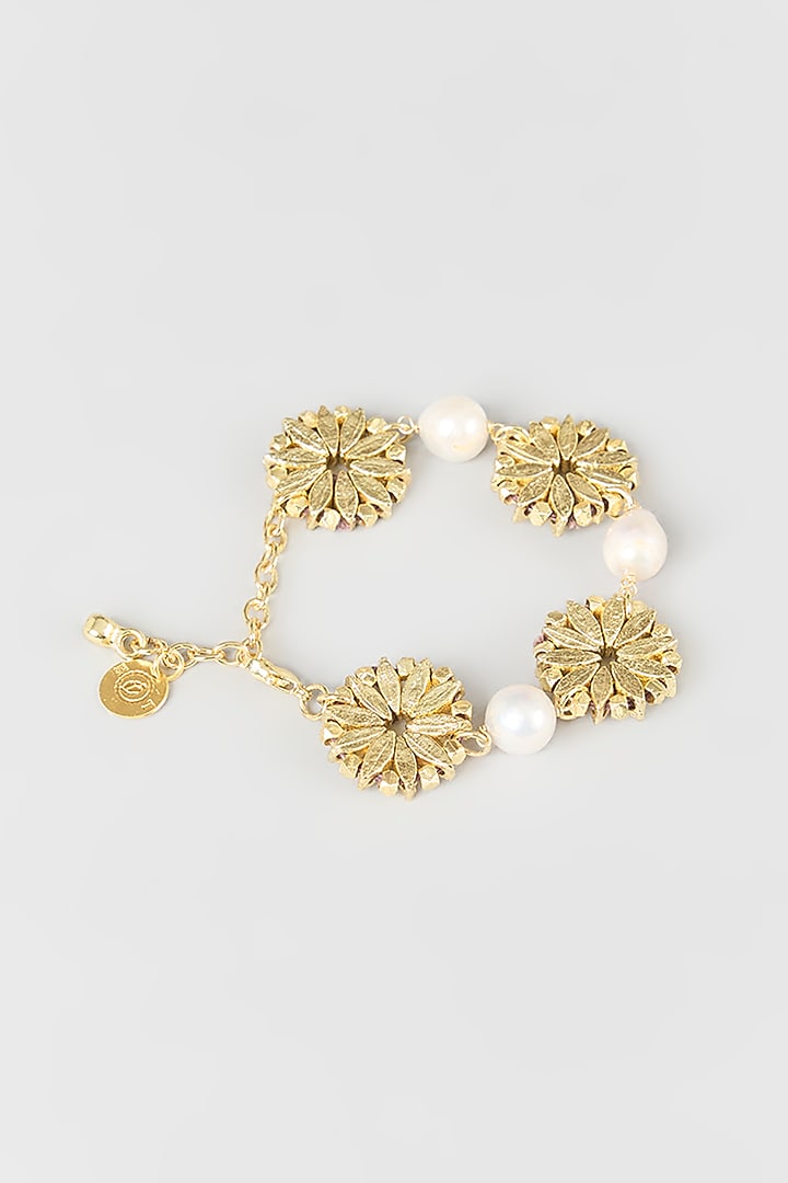 Gold Finish Water Pearl Bracelet by House of Tuhina at Pernia's Pop Up Shop