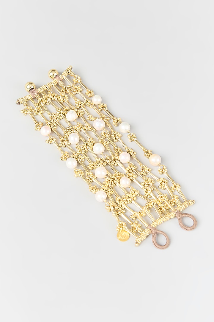 Gold Finish Water Pearl Bracelet by House of Tuhina at Pernia's Pop Up Shop