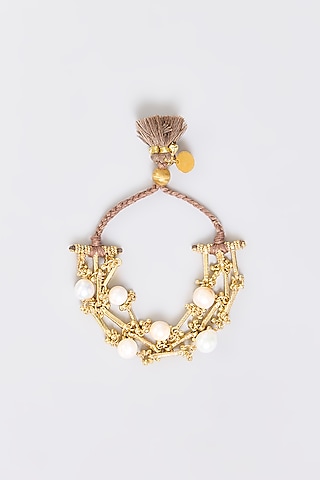 Gold Finish Water Pearl Bracelet by House Of Tuhina