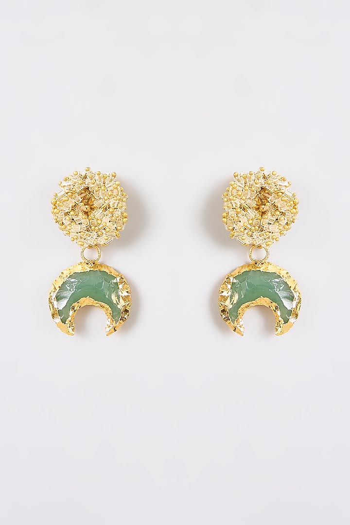 Gold Finish Silver-Grey Quartz Stone Dangler Earrings by House Of Tuhina at Pernia's Pop Up Shop