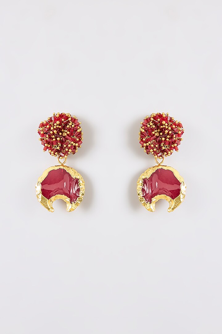 Gold Finish Maroon Quartz Stone Dangler Earrings by House Of Tuhina at Pernia's Pop Up Shop