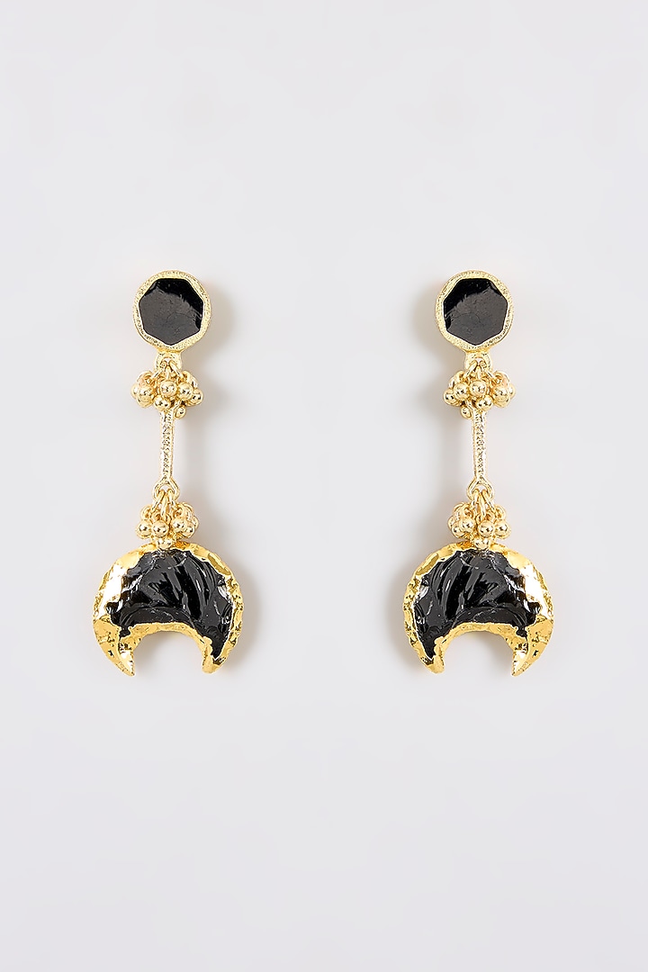 Gold Finish Black Water Pearl Dangler Earrings by House Of Tuhina at Pernia's Pop Up Shop