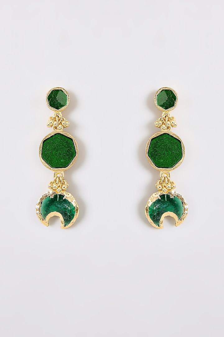 Gold Finish Green Stone Dangler Earrings by House Of Tuhina at Pernia's Pop Up Shop