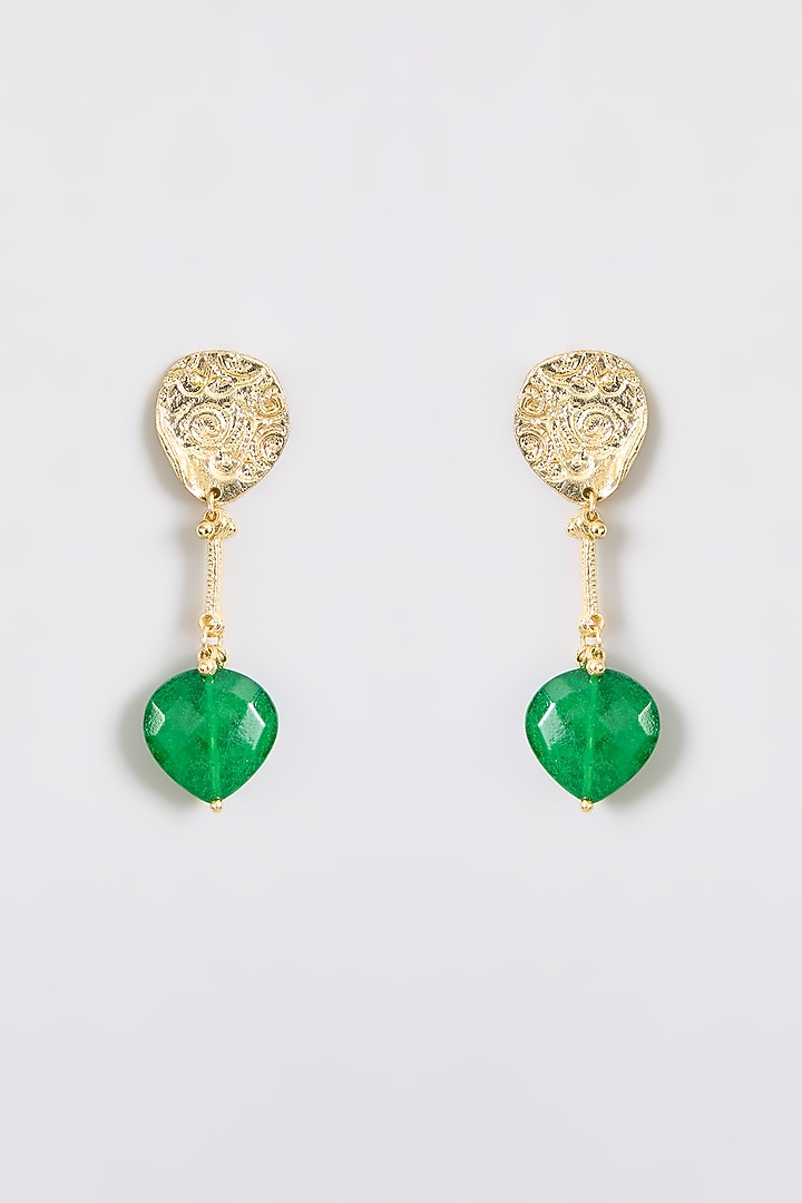 Gold Finish Green Water Pearl Dangler Earrings by House Of Tuhina at Pernia's Pop Up Shop