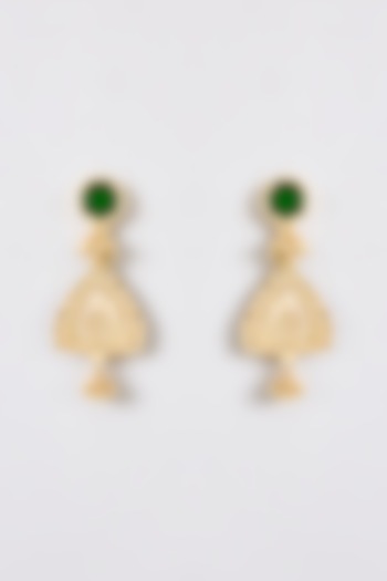 Gold Finish Green Water Pearl Dangler Earrings by House Of Tuhina at Pernia's Pop Up Shop