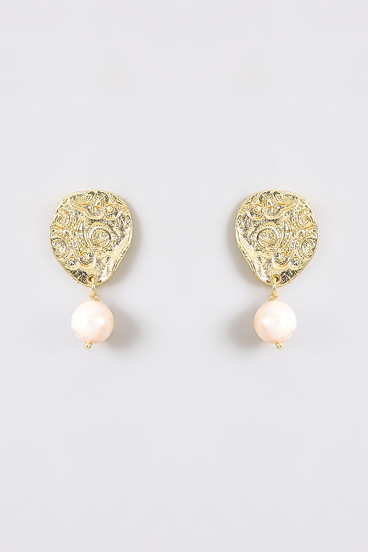 Gold Finish Water Pearl Stud Earrings by House Of Tuhina at Pernia's Pop Up Shop