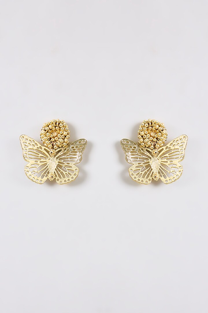 Gold Finish Water Pearl Stud Earrings by House Of Tuhina at Pernia's Pop Up Shop