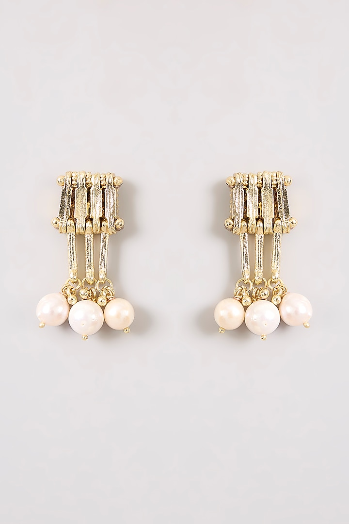Gold Finish Water Pearl Dangler Earrings by House Of Tuhina at Pernia's Pop Up Shop