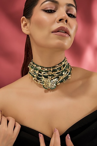 Gold Finish Water Pearl Necklace by House of Tuhina