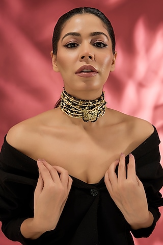 Gold Finish Water Pearl Necklace by House of Tuhina