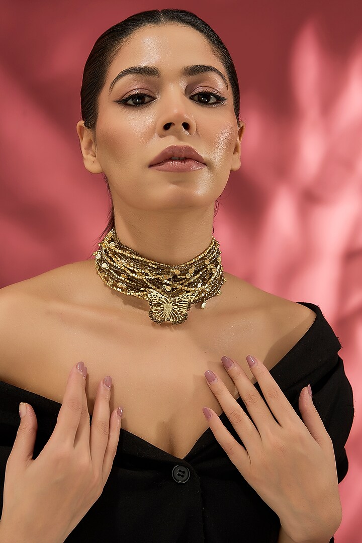 Gold Finish Water Pearl Necklace by House of Tuhina at Pernia's Pop Up Shop