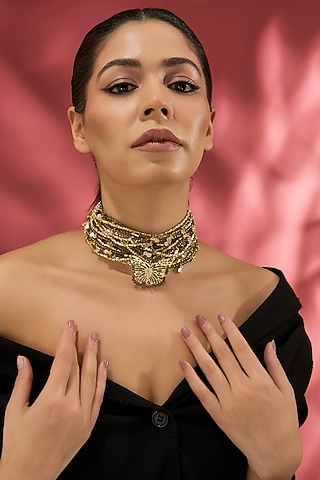 Gold Finish Water Pearl Necklace by House of Tuhina