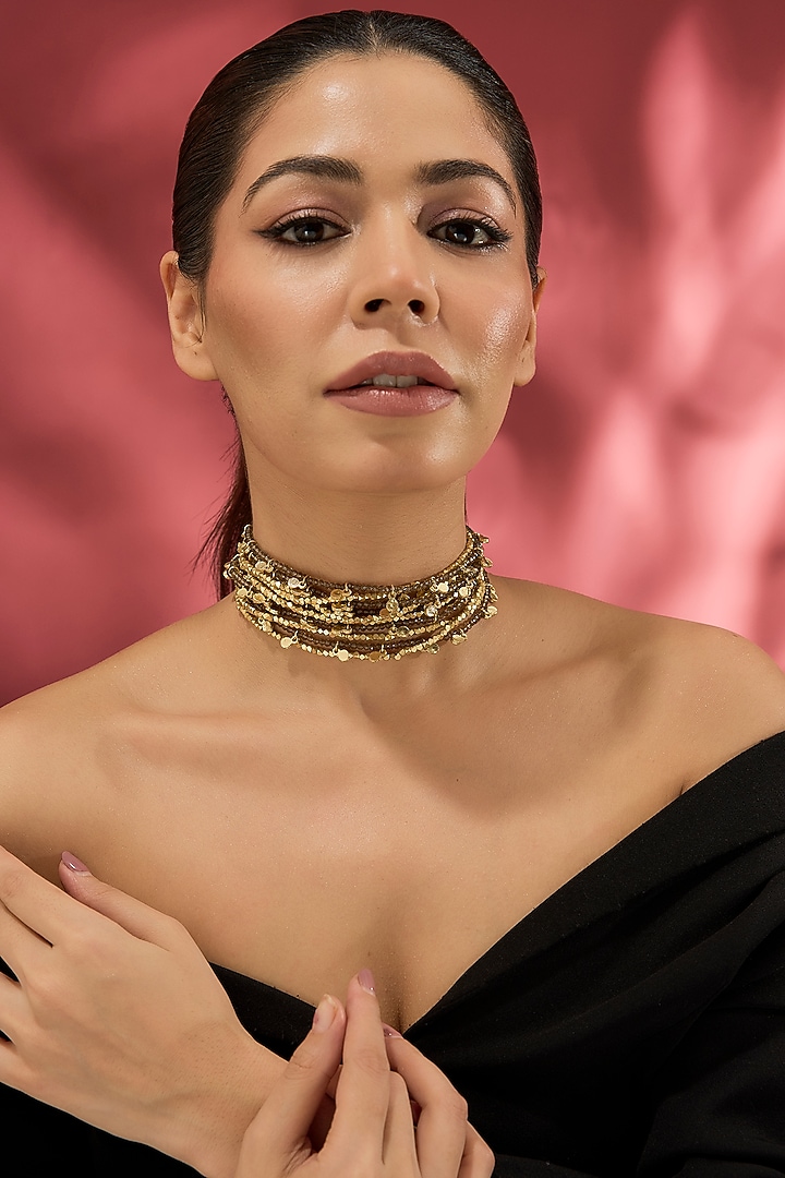 Gold Finish Water Pearl Necklace by House of Tuhina at Pernia's Pop Up Shop