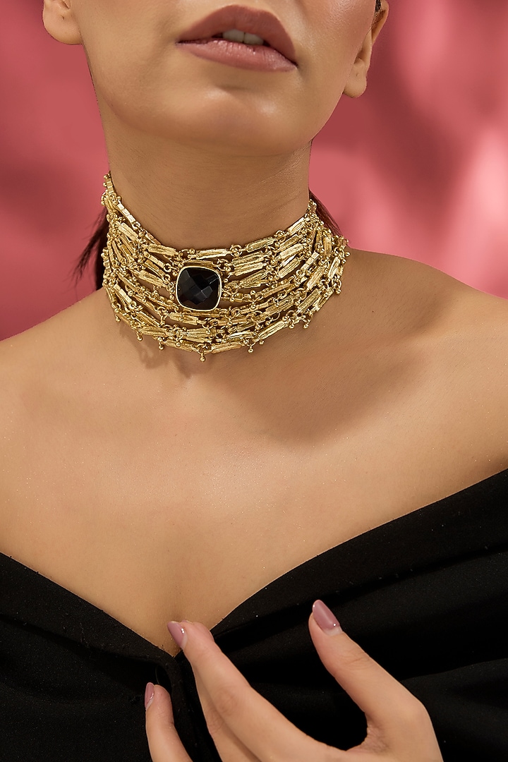 Gold Finish Water Pearl Necklace by House of Tuhina at Pernia's Pop Up Shop