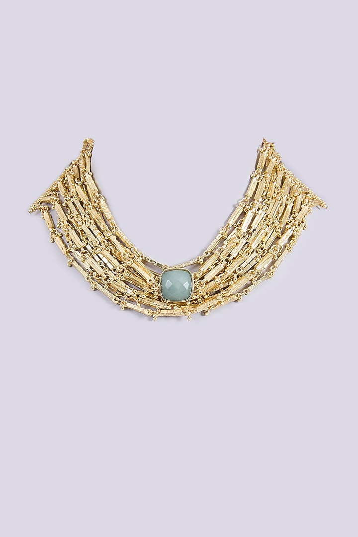 Gold Finish Grey Freshwater Pearl Necklace by House of Tuhina at Pernia's Pop Up Shop