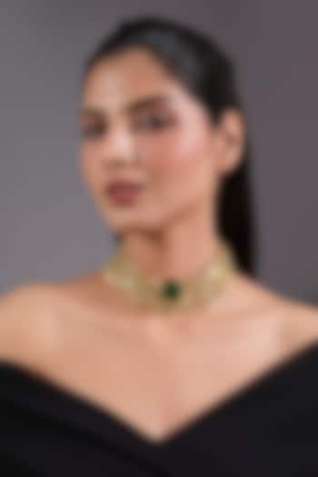 Gold Finish Green Freshwater Pearl Necklace by House of Tuhina at Pernia's Pop Up Shop