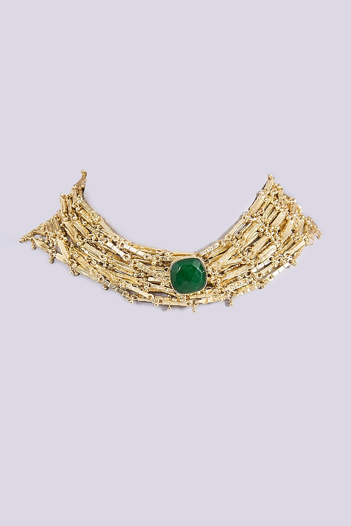 Gold Finish Green Freshwater Pearl Necklace by House of Tuhina at Pernia's Pop Up Shop