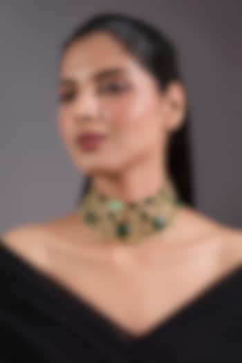 Gold Finish Green Freshwater Pearl Necklace by House of Tuhina at Pernia's Pop Up Shop