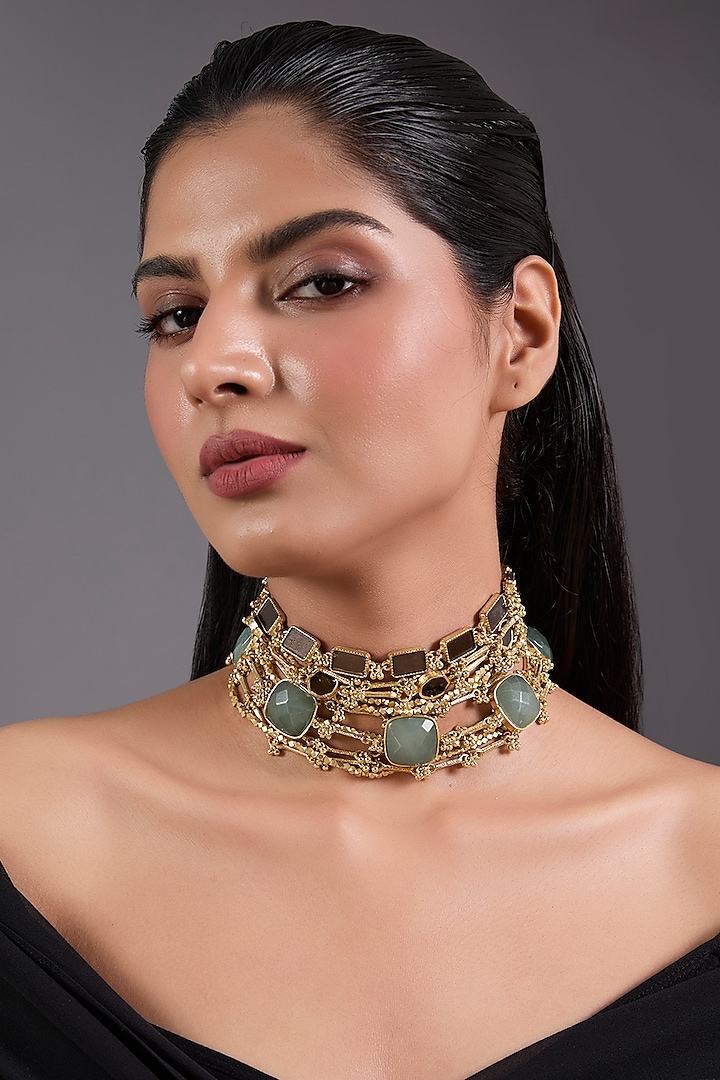 Gold Finish Grey Freshwater Pearl Necklace by House of Tuhina at Pernia's Pop Up Shop