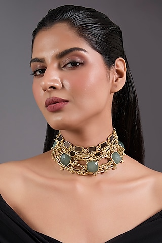 Gold Finish Grey Freshwater Pearl Necklace by House of Tuhina