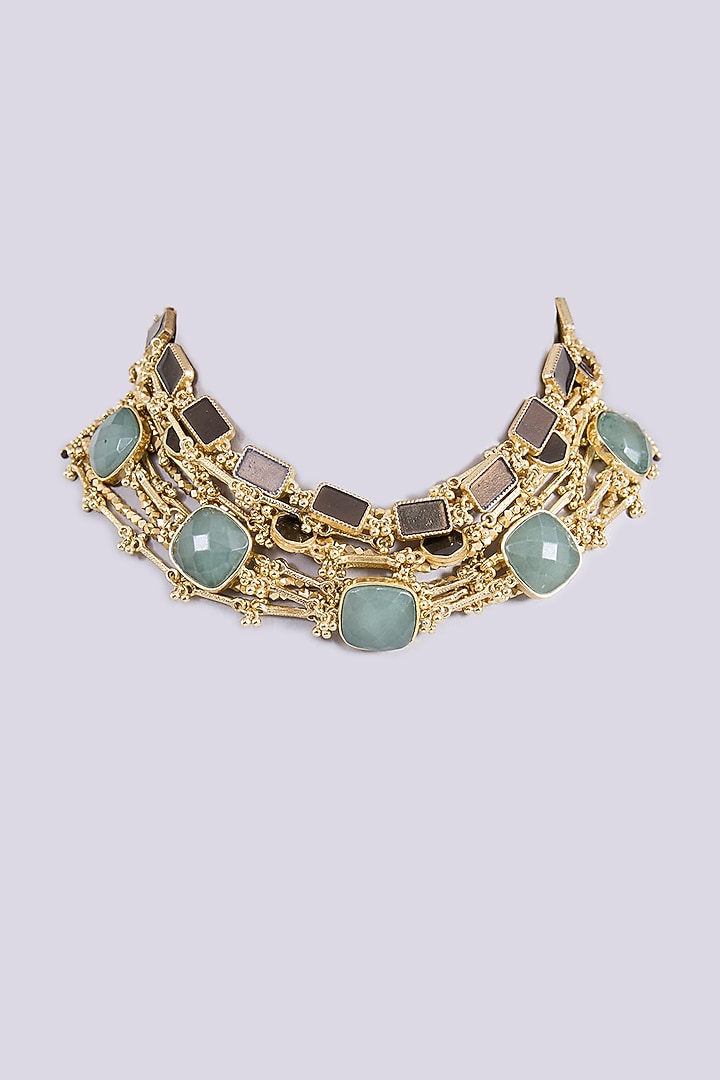Gold Finish Grey Freshwater Pearl Necklace by House of Tuhina at Pernia's Pop Up Shop