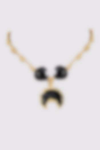 Gold Finish Water Pearl & Black Stone Necklace by House Of Tuhina at Pernia's Pop Up Shop