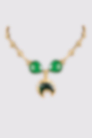 Gold Finish Water Pearl & Green Stone Necklace by House Of Tuhina at Pernia's Pop Up Shop