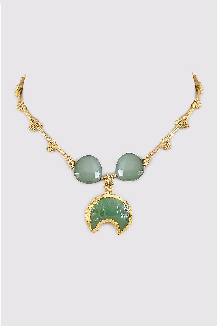 Gold Finish Water Pearl & Silver-Grey Stone Necklace by House Of Tuhina at Pernia's Pop Up Shop