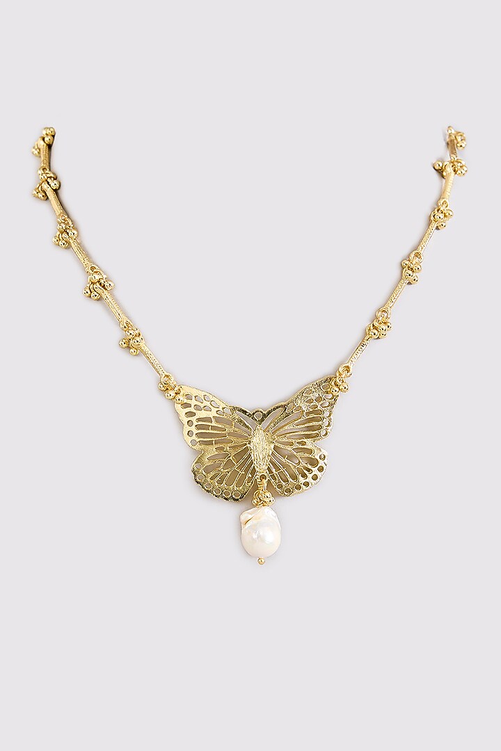 Gold Finish Water Pearl Necklace by House Of Tuhina at Pernia's Pop Up Shop