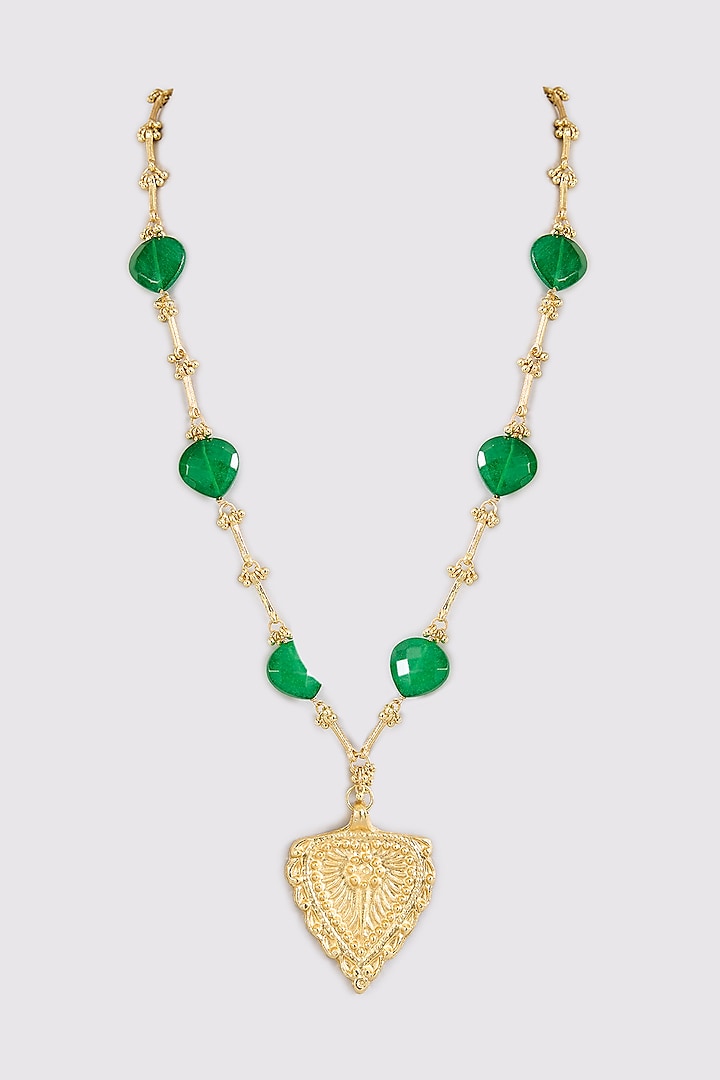 Gold Finish Green Water Pearl Necklace by House Of Tuhina at Pernia's Pop Up Shop