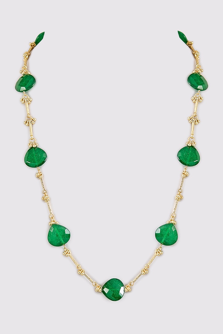 Gold Finish Green Water Pearl Necklace by House Of Tuhina at Pernia's Pop Up Shop