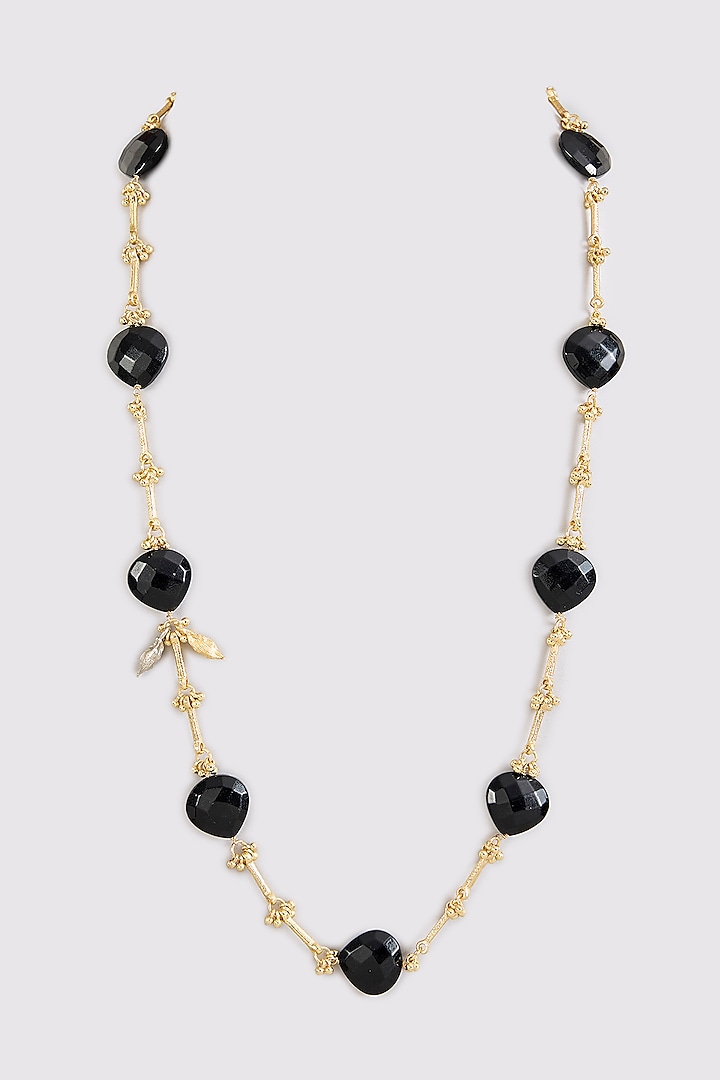Gold Finish Black Water Pearl Necklace by House Of Tuhina at Pernia's Pop Up Shop