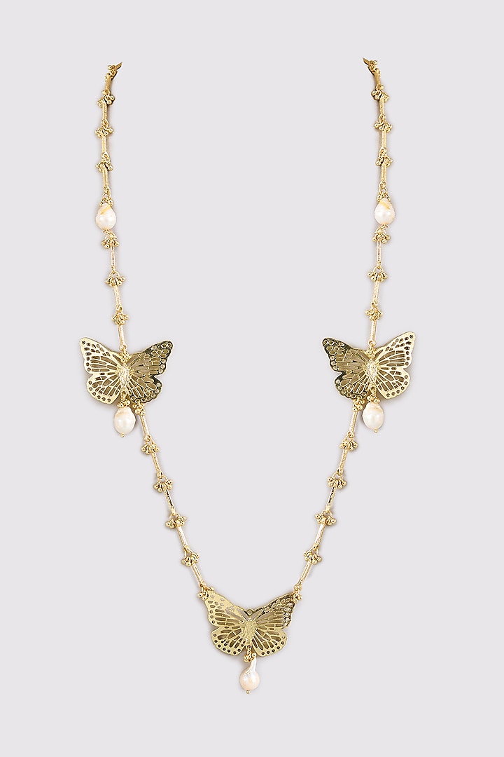 Gold Finish Water Pearl Necklace by House Of Tuhina at Pernia's Pop Up Shop