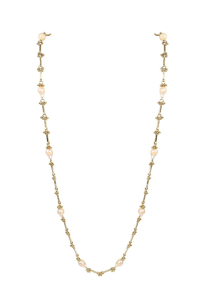 Gold Finish Freshwater Pearl Necklace by House of Tuhina at Pernia's Pop Up Shop