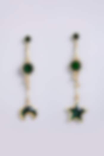 Gold Finish Green Stone Dangler Earrings by House Of Tuhina at Pernia's Pop Up Shop