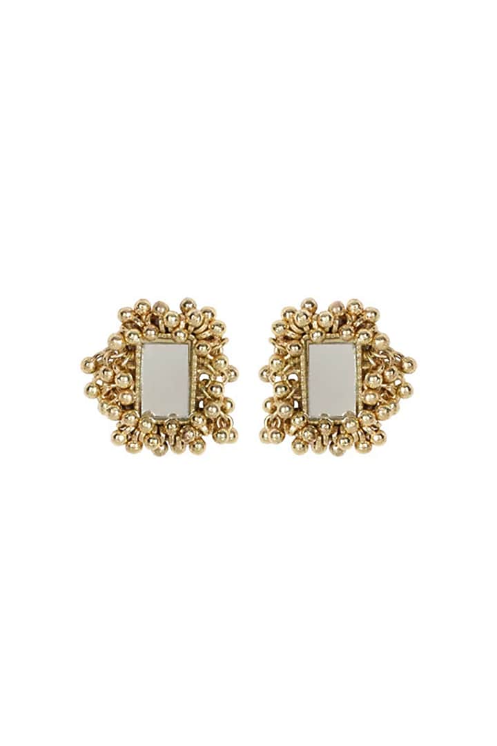 Gold Finish Mirror & Gold Stone Stud Earrings by House Of Tuhina at Pernia's Pop Up Shop