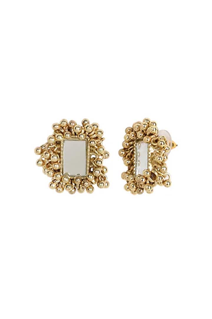 Gold Finish Mirror & Gold Stone Stud Earrings by House Of Tuhina at Pernia's Pop Up Shop