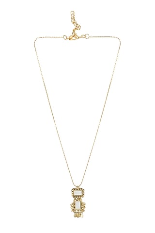 Gold Finish Mirror & Gold Stone Necklace by House Of Tuhina