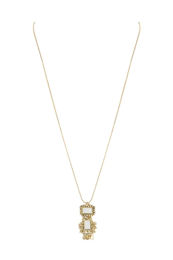 Gold Finish Mirror & Gold Stone Necklace by House Of Tuhina at Pernia's Pop Up Shop