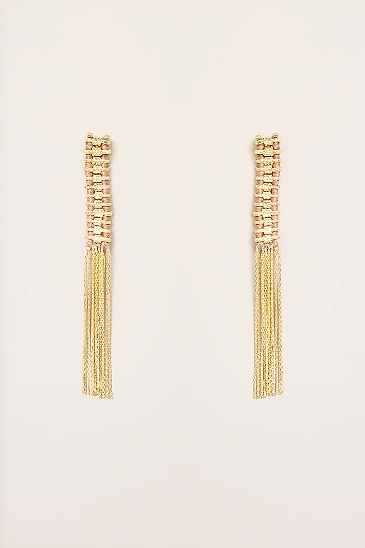 Gold Finish Silver Grey Stone Dangler Earrings by House Of Tuhina at Pernia's Pop Up Shop