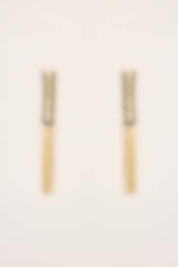 Gold Finish Black Stone Dangler Earrings by House Of Tuhina at Pernia's Pop Up Shop