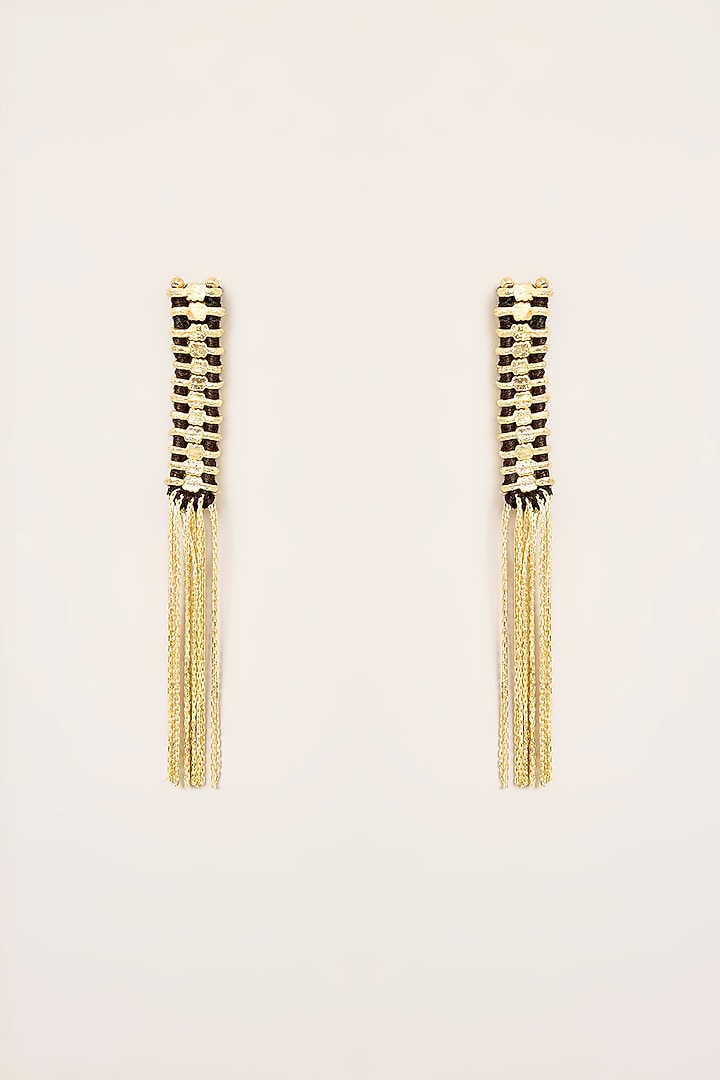Gold Finish Black Stone Dangler Earrings by House Of Tuhina at Pernia's Pop Up Shop