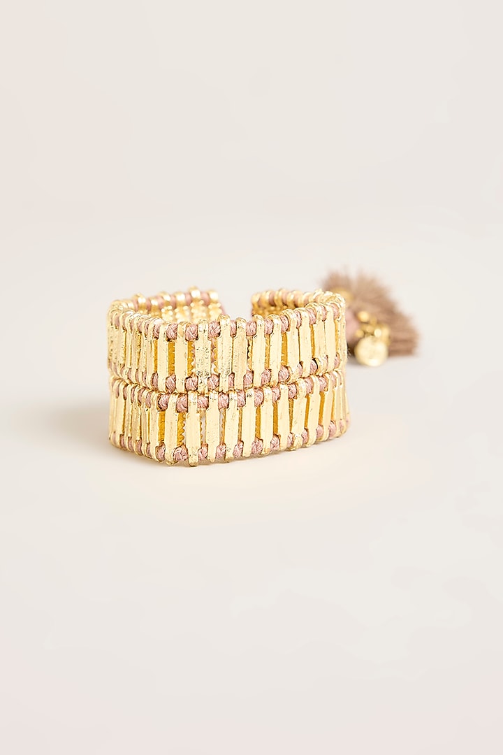 Gold Finish Silver Grey Stone Bracelet by House Of Tuhina at Pernia's Pop Up Shop