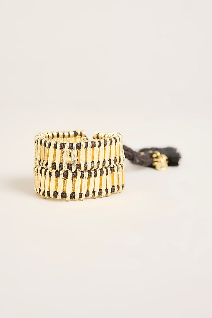 Gold Finish Black Stone Bracelet by House Of Tuhina at Pernia's Pop Up Shop