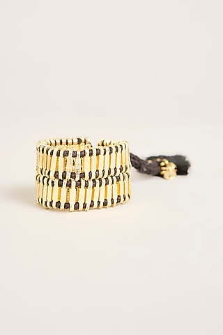 Gold Finish Black Stone Bracelet by House Of Tuhina