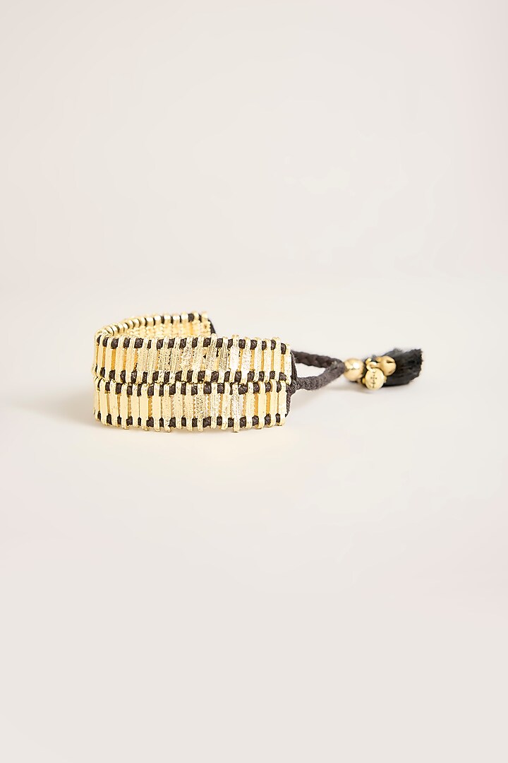 Gold Finish Black Stone Bracelet by House Of Tuhina at Pernia's Pop Up Shop